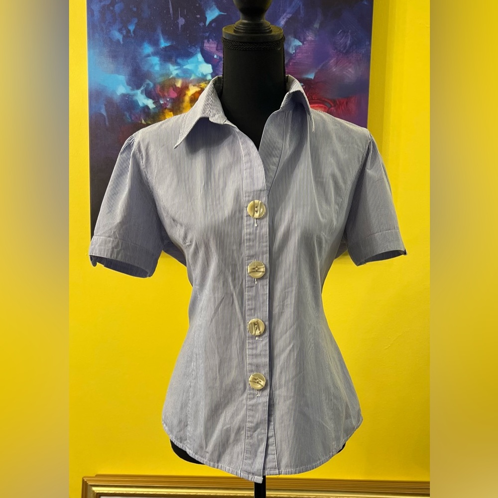 Harve Benard Blue & White Seersucker Blouse